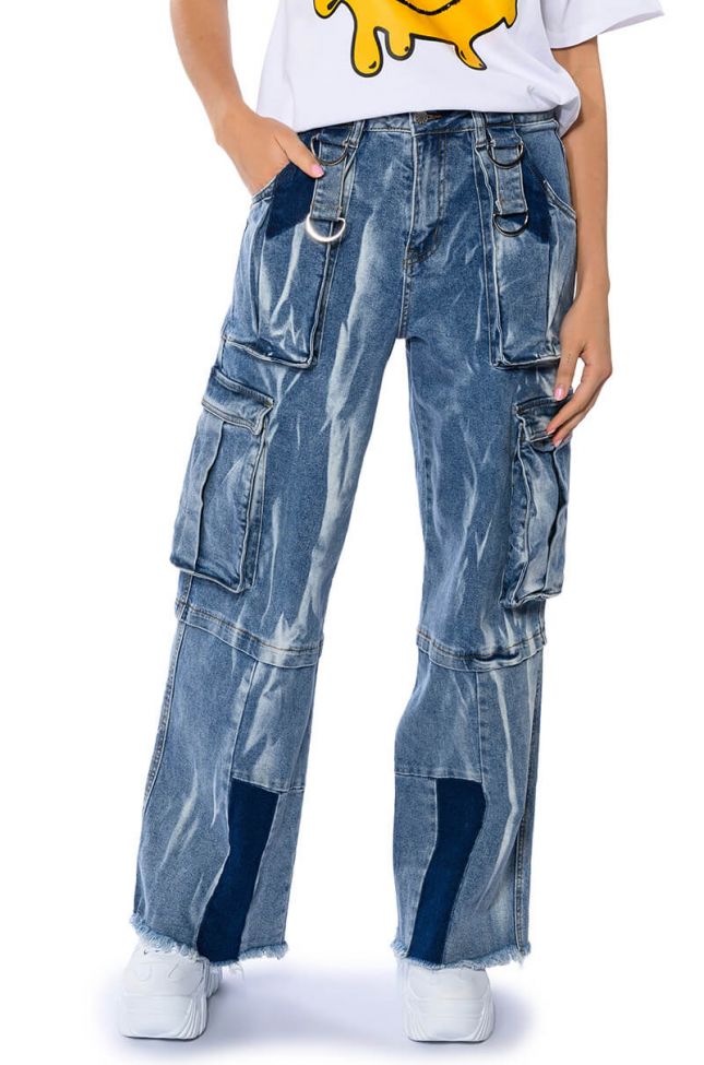 Front View In My Thoughts Ultra Baggy Cargo Jeans