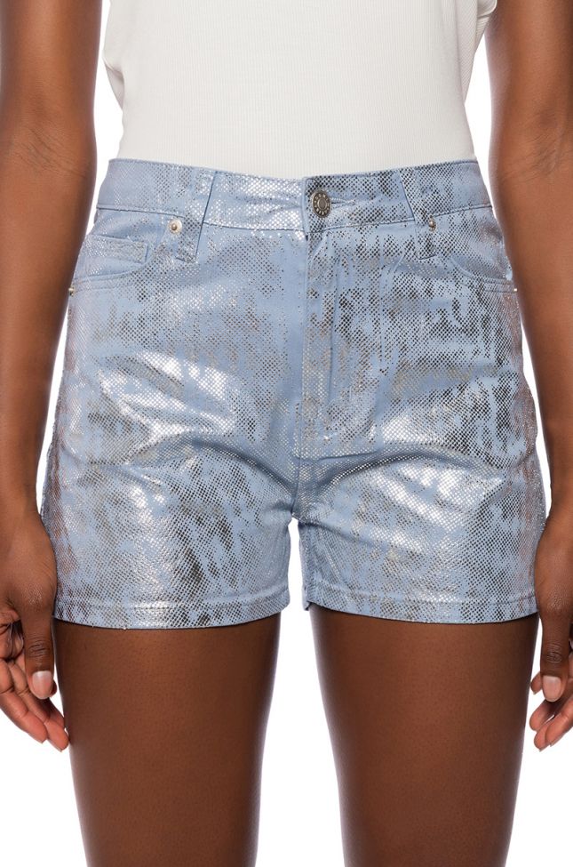 Side View In Your Dreams Metallic Coated Denim Shorts
