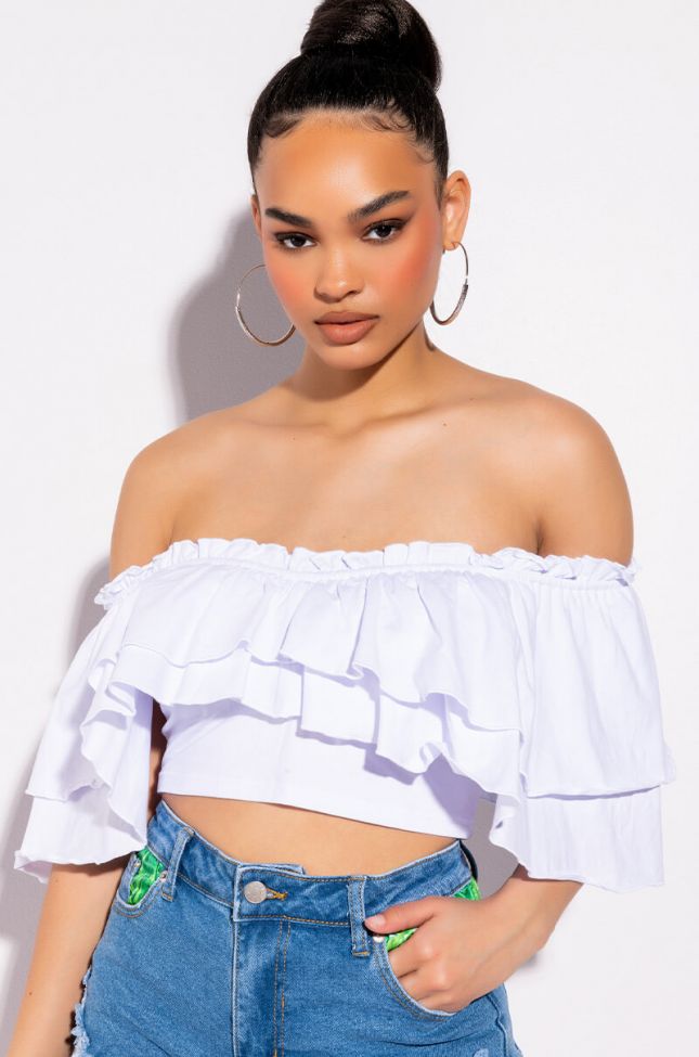 Front View In Your Dreams Ruffle Crop Top
