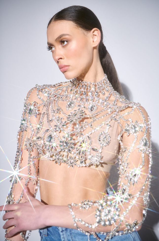 Extra View In Your Glow Embellished Rhinestone Top