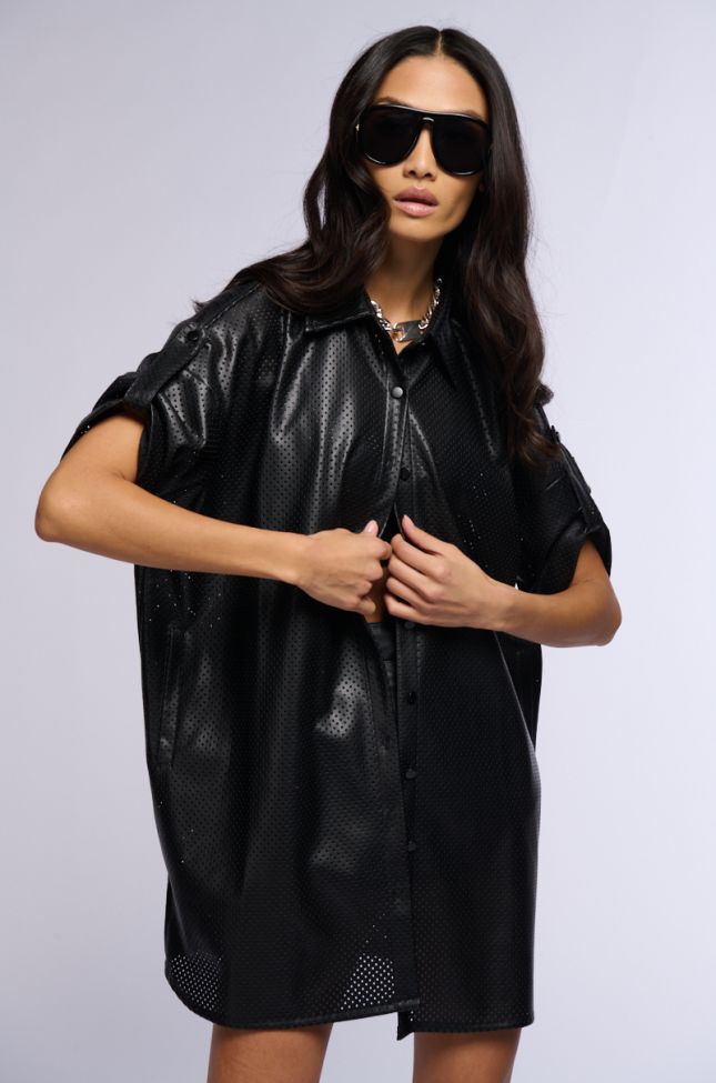 Extra View Incognito Laser Cut Out Faux Leather Shirt Dress