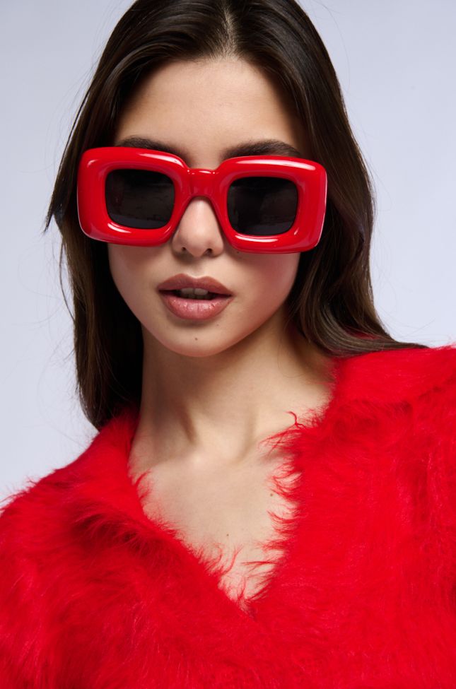 Front View Inflated Love Sunglasses In Red