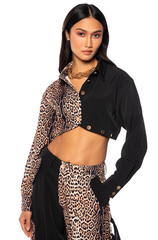 Front View Into The Jungle Button Down Crop Blouse
