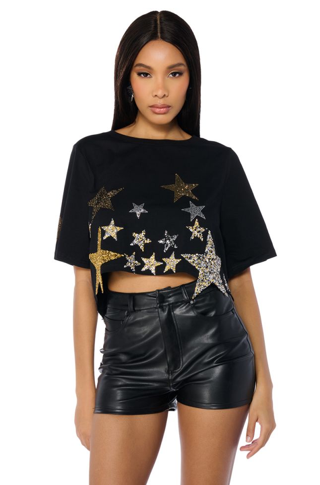 Front View Into The Stars Cropped Short Sleeve T Shirt