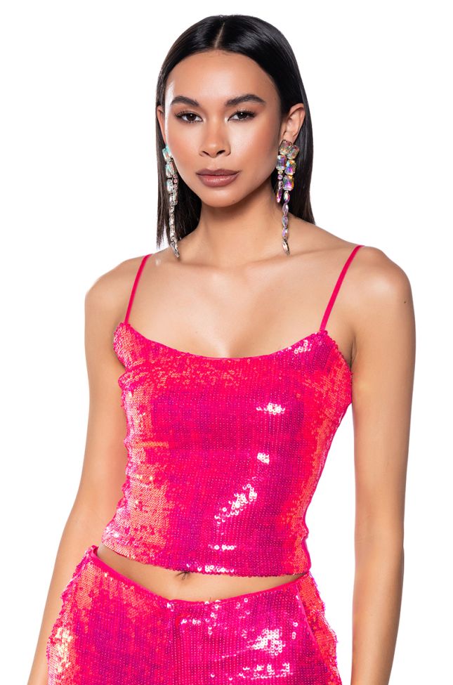 Front View Irresistible Girl Sequin Tank Top In Pink