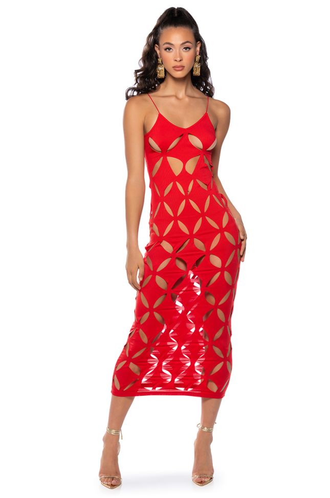 Front View Island Vibes Cutout Tank Maxi Dress In Red