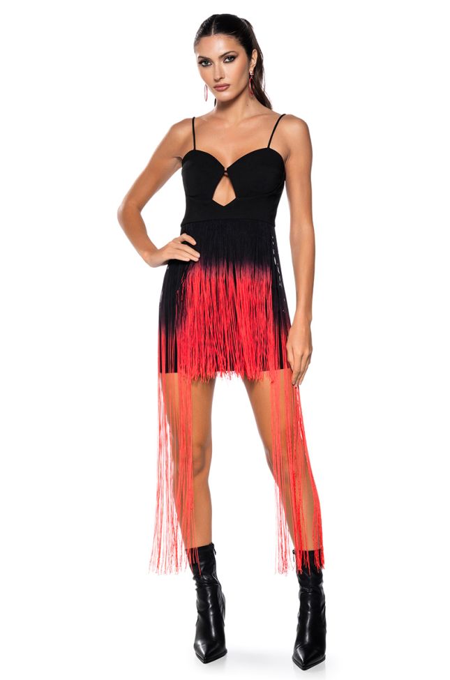 Front View Issa Look Ombre Fringe Mini Dress