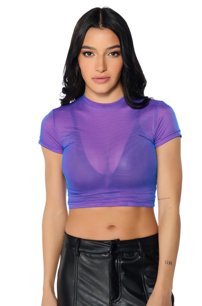 Front View It Girl Double Mesh Cropped Tshirt