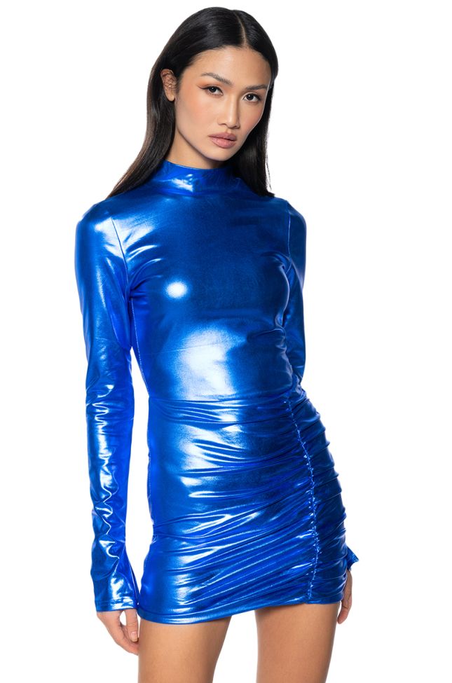 Extra View It Girl Metallic Mini Dress In Royal Blue