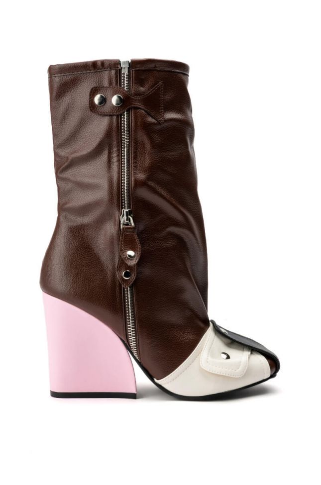 Side View Its A Look Multi Colored Chunky Bootie In Brown