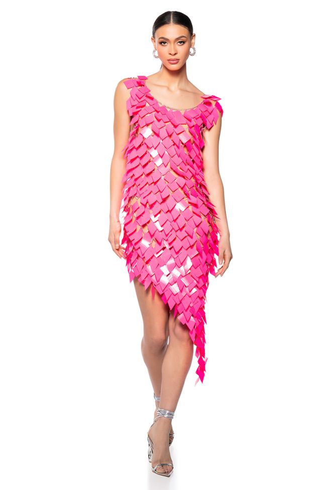 Front View Its A Party Sequin Chain Mini Dress In Fuchsia