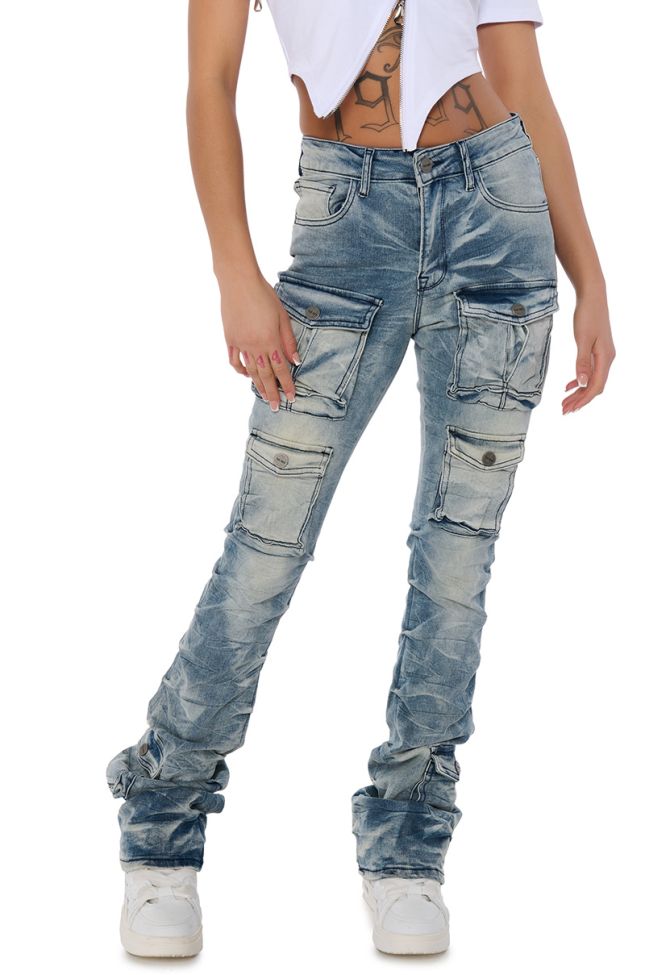 Side View Its A Vibe Stacked Cargo Jeans