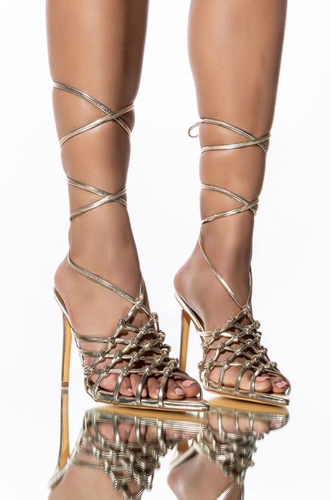 Front View Its About Damn Time Stiletto Sandal In Gold