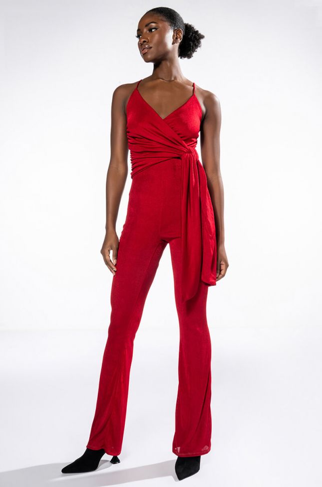 Front View Its All For You Tie Front Sleeveless Jumpsuit