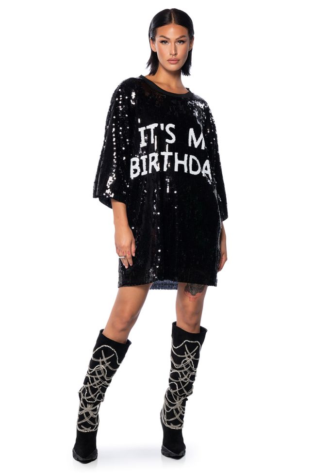 Side View Its My Birthday Sequin Tshirt Dress