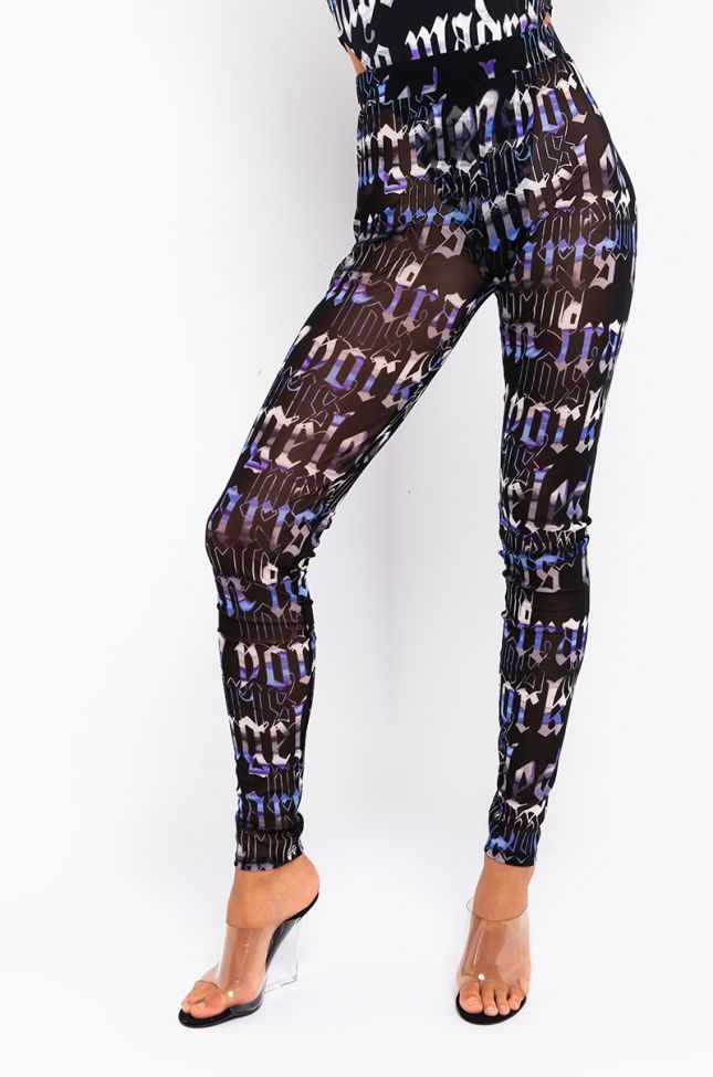 Front View Its Over Mesh Legging in Blue Multi