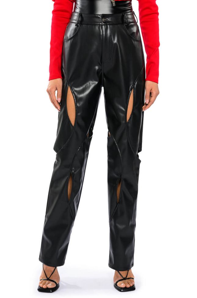JUMP AROUND RELAXED CUTOUT FAUX LEATHER PANT