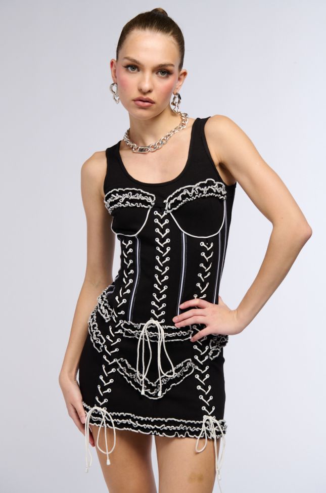 Front View Just A Girl Corset Lined Mini Dress