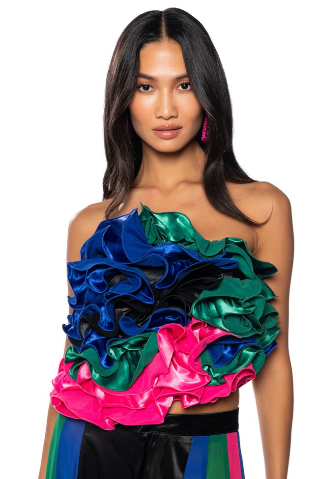 Front View Just My Luck Layered Ruffle Satin Top