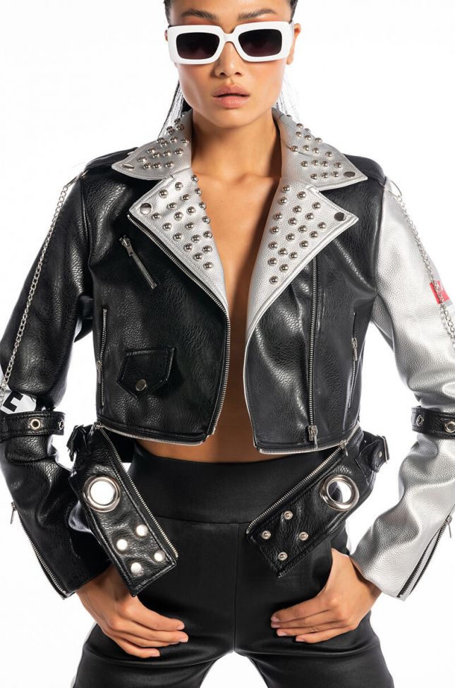 Front View Justice Studded Moto Jacket
