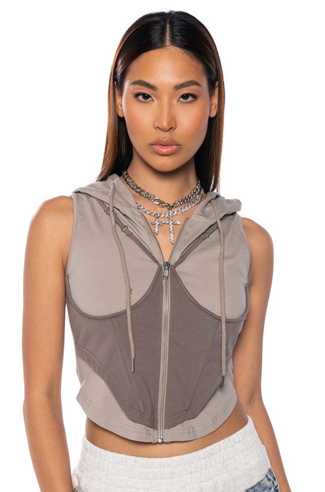 Front View Kai Corset Hooded Tank Top