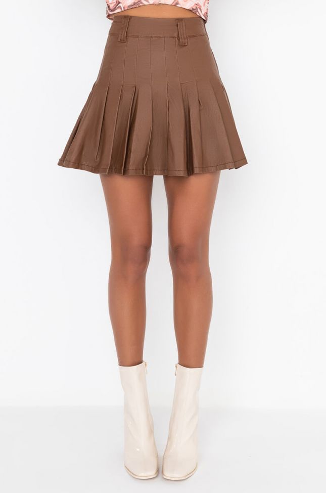Front View Kali Pleated Faux Leather Mini Skirt