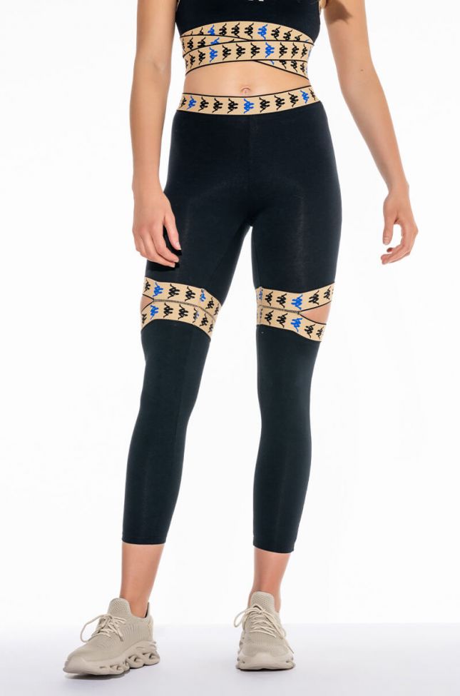 Front View Kappa Cutout Legging With Printed Waistband