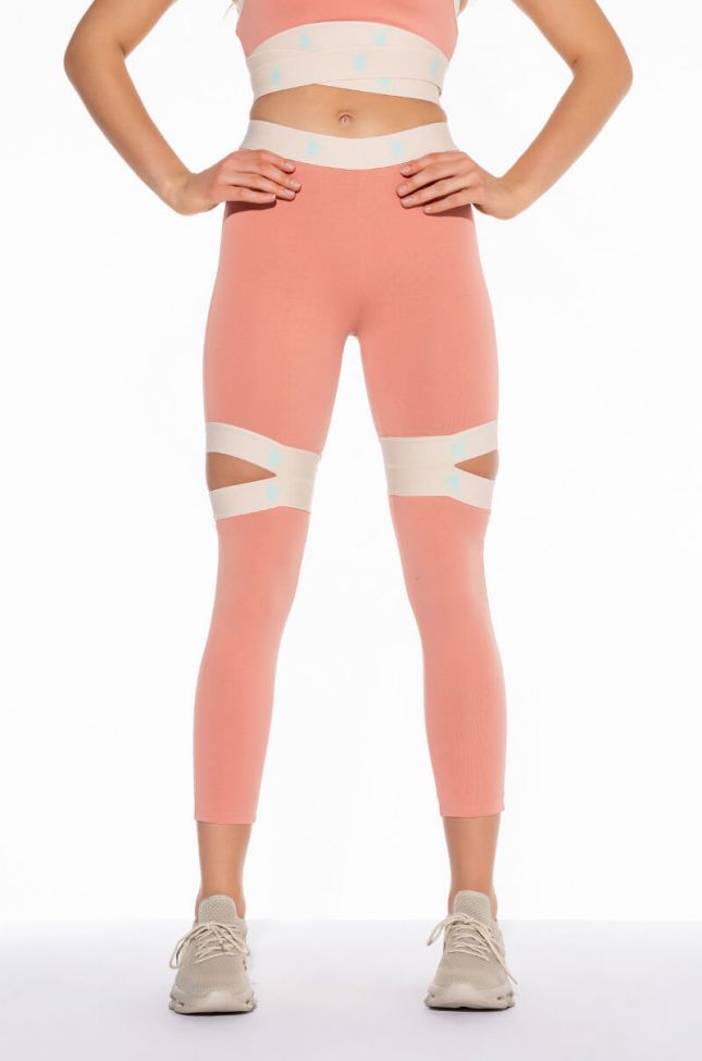 Front View Kappa Cutout Legging With Printed Waistband