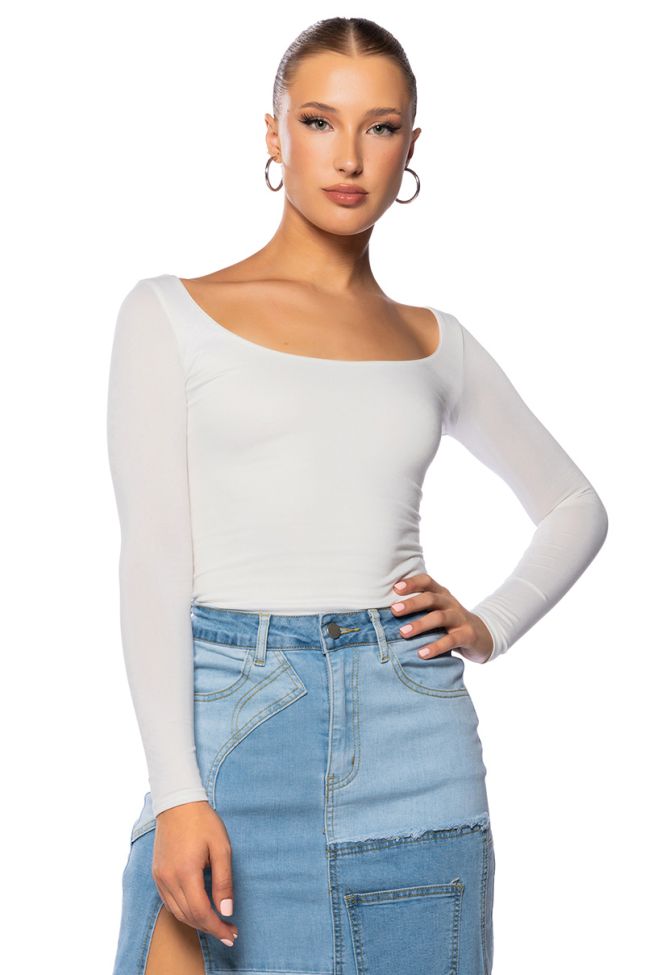 Front View Kaya Double Layer Long Sleeve Top In White
