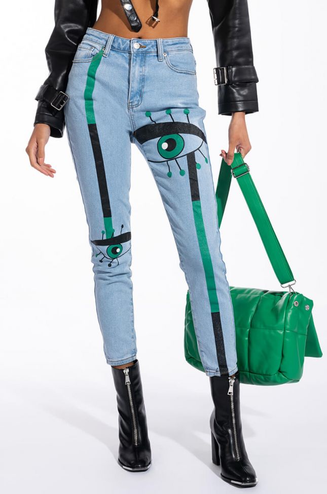Front View Keep An Eye On Me Painted High Waist Skinny Jeans