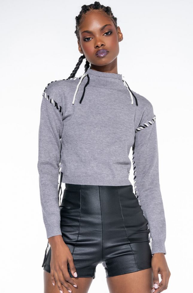 KEEP IT TOGETHER LACE UP DETAIL CROP MOCK NECK SWEATER