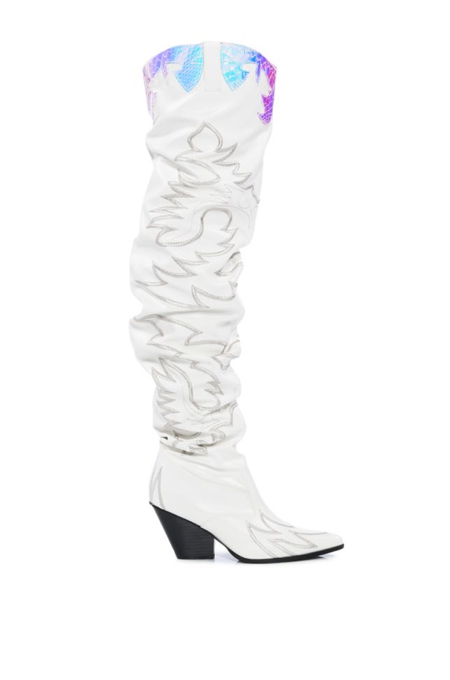 Side View Kelsey Over The Knee Western Boot In White