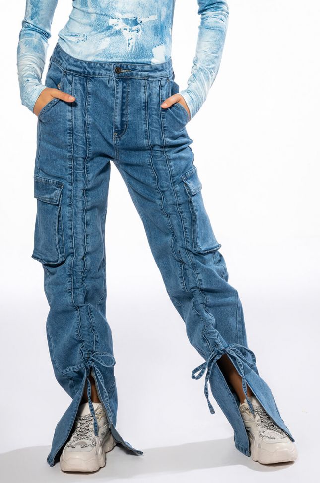 Front View Kenna Front Tie Detail Cargo Jeans