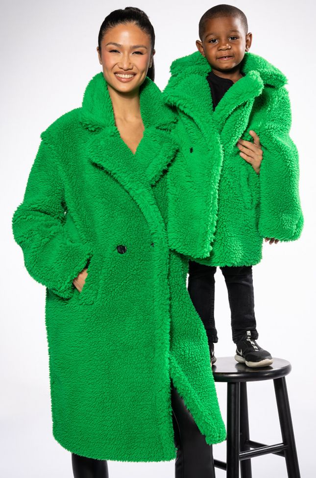 Back View Kids Wear Your Greens Luxe Woolish Teddy Trench