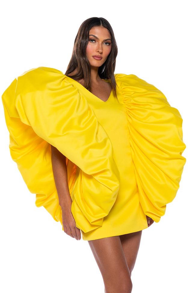 Side View Kiss Kiss Puff Sleeve Mini Dress In Yellow