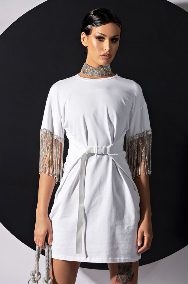 Front View Kiss The Ring Fringe T-shirt Dress
