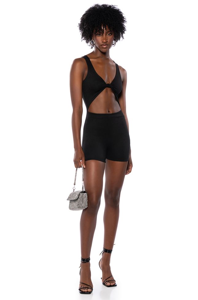 KNOT YOUR GIRL CUTOUT ROMPER IN BLACK
