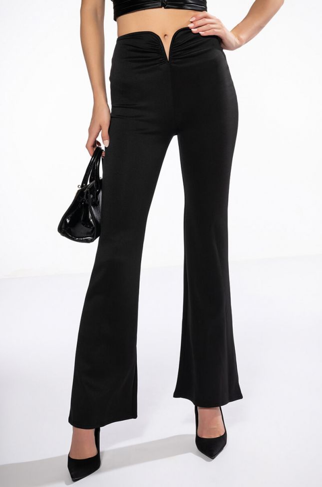 Front View Know It All Curved Waist Flare Pants