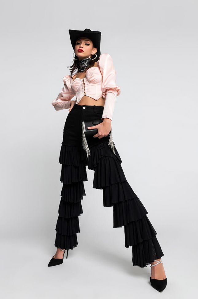  Kylie High Rise Ruffles Jeans in Black