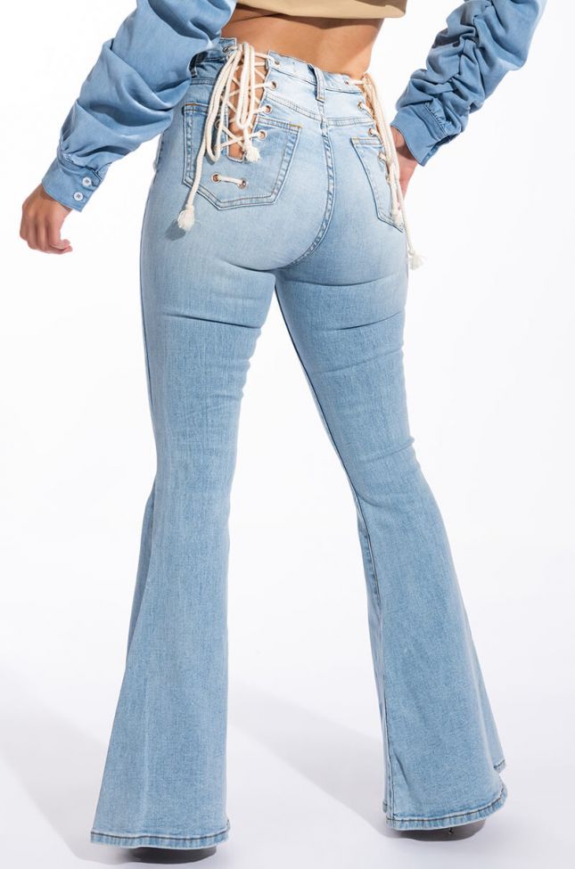 Side View Lace Me Up Flare Jeans