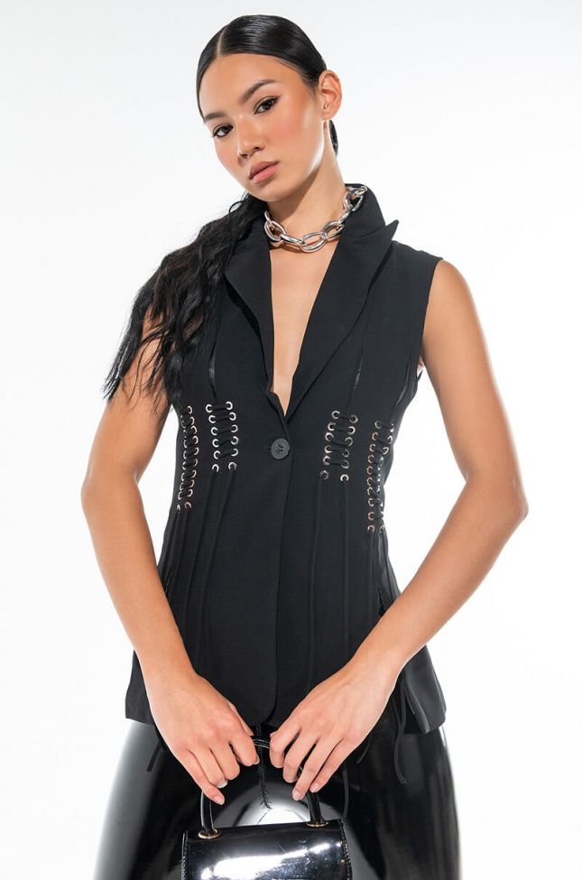Front View Laced Up Blazer Vest