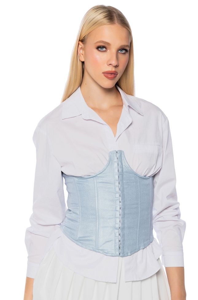 Front View Lady Luck Coated Denim Underbust Corset