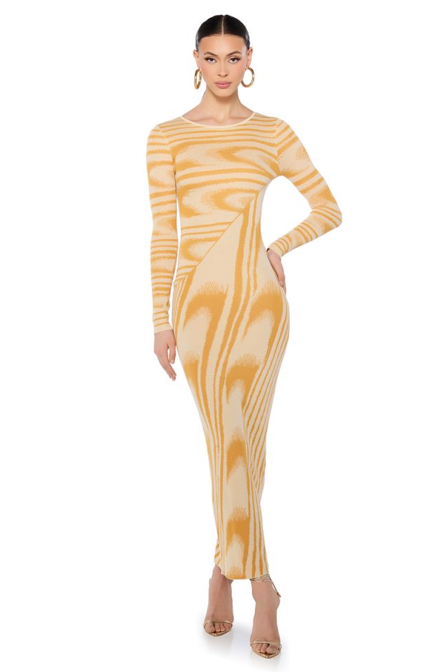 Front View Lakelyn Lightweight Knit Maxi Dress In Mustard