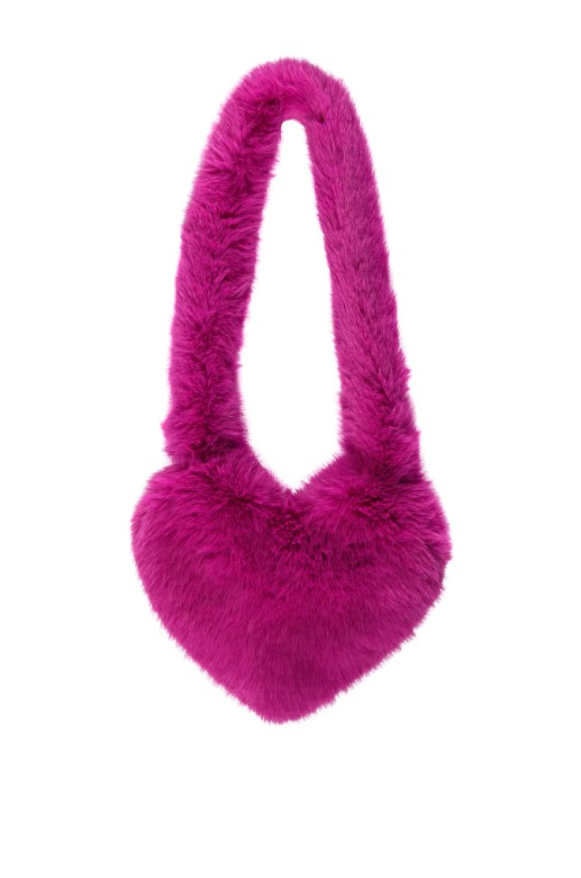 Side View Lana Faux Fur Heart Bag In Pink