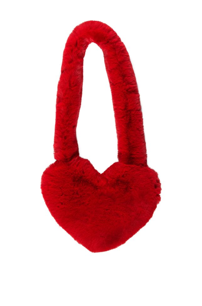 Side View Lana Faux Fur Heart Bag In Red