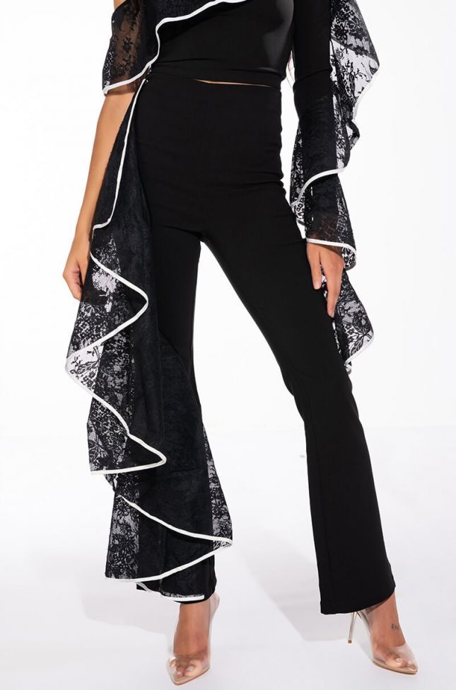Front View Last Dance High Rise Lace Detail Flare Trouser