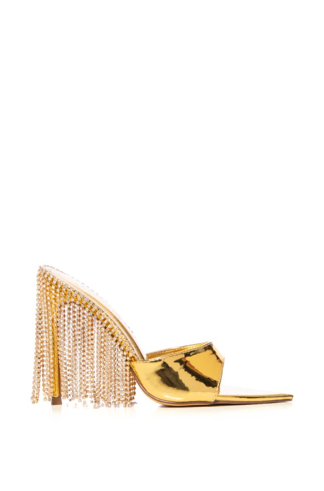 Side View Laurent Gold Diamond Drip Heel Sandal