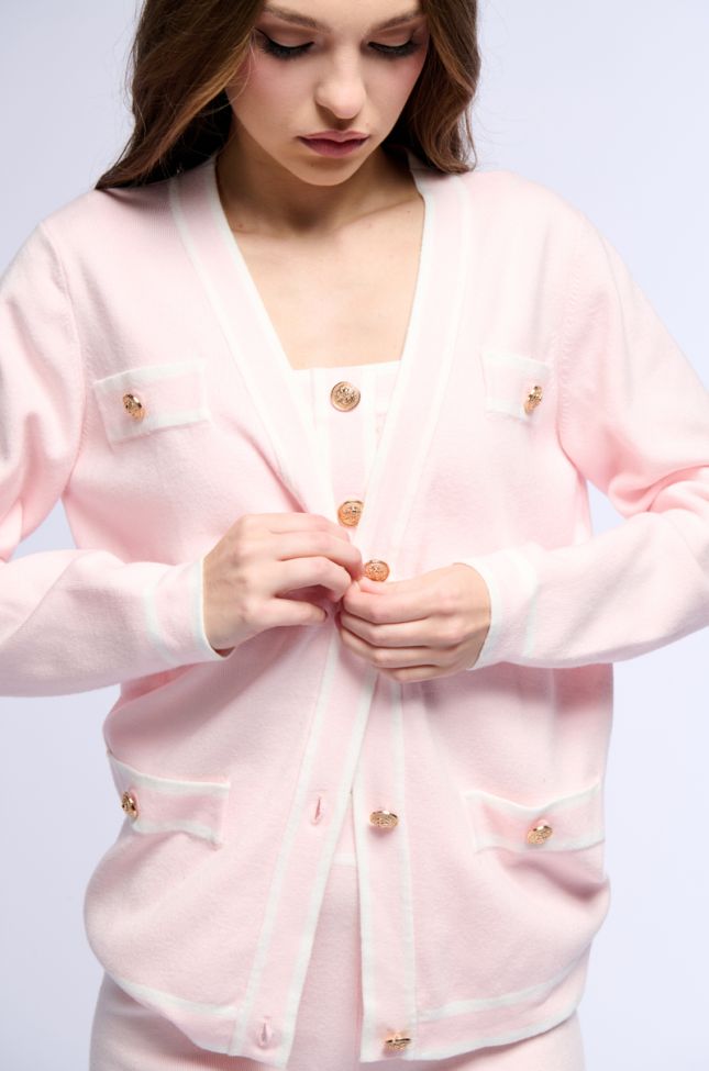 Front View Leighton Sweater Knit Button Down Cardigan In Pink