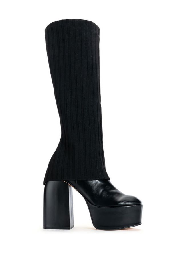 Side View Leila Knit Fold Over Chunky Boot In Black