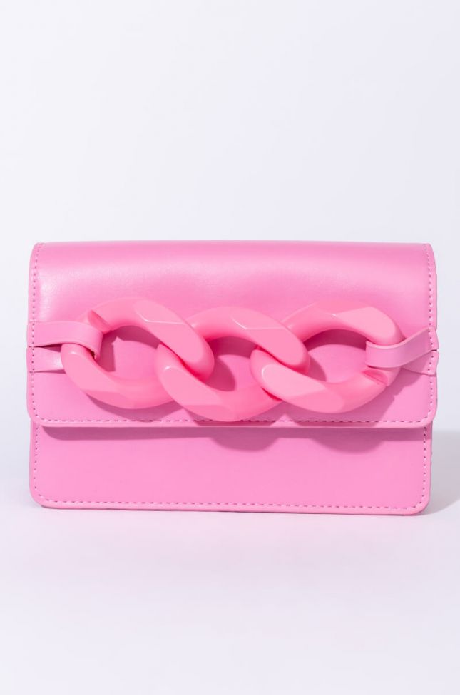 Front View Let You Go Pink Chain Purse